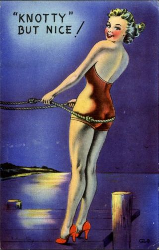 Vintage Pin - Up Glamour Girls 1945 Bathing Suit Pun Artist B Armstrong
