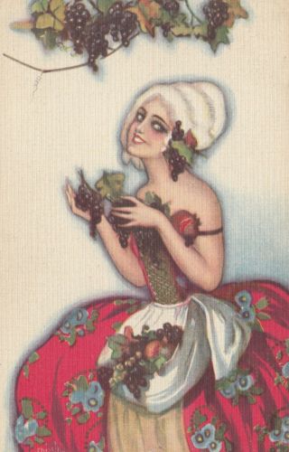 Art Deco ; Chiostri ; Woman Picks Grapes,  1910 - 30s