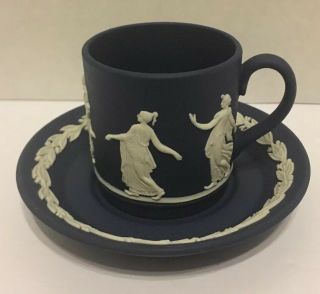 Again Wedgwood - Dark Blue Dancing Hours Demi Cup And Saucer Rare