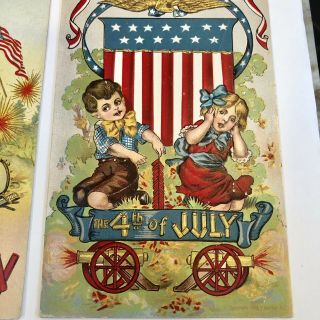 Fourth Of July Postcards - Set Of 5 - Series 129 Firecrackers,  Uncle Sam,  Children 2
