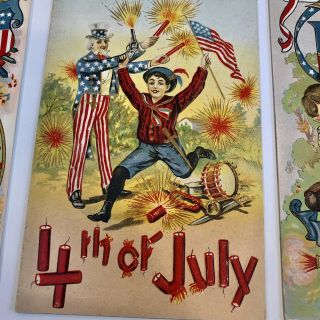 Fourth Of July Postcards - Set Of 5 - Series 129 Firecrackers,  Uncle Sam,  Children 3
