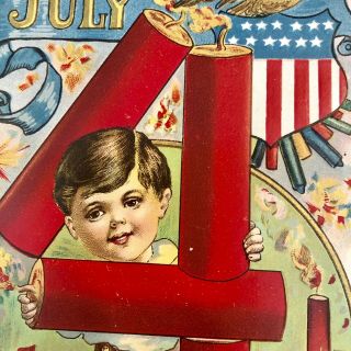 Fourth Of July Postcards - Set Of 5 - Series 129 Firecrackers,  Uncle Sam,  Children 4