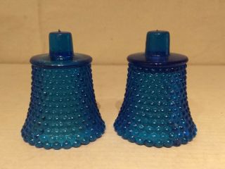Homco Sconce Art Glass Blue Hobnail Colonial Votive Cups Candle Light Holders 2