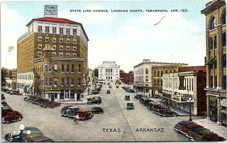 Linen Postcard Street View Old Cars Texarkana Texas Arkansas