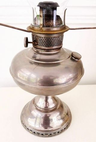 Plume & Atwood Kerosene Oil Lamp Lantern Nickel Plated Brass Glass Chimney
