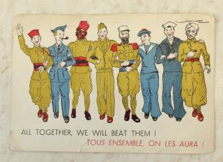 Vintage Wwii Multi National Black Americana Postcard Allies & Country Unity A