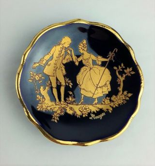 Old Collectible Limoges Castel Blue & Gold Miniature Porcelain Plate 2 "