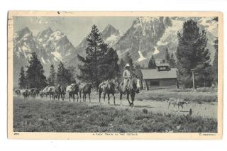 Vintage Postcard A Pack Train In The Tetons Wy Pm 1937 Wb Era Crandall