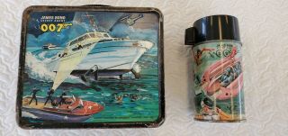 James Bond 007 Secret Agent Metal Lunch Box Complete With Thermos 1966 Aladdin