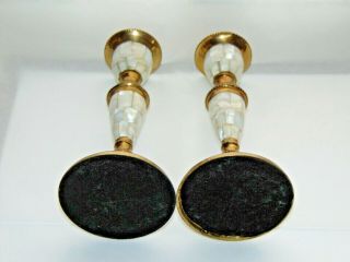 Vintage Solid Brass Candle Sticks with Pearl Inlay / Mother of Pearl 6 3/4 