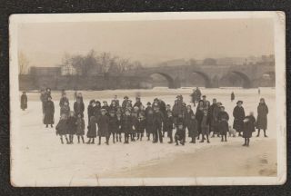 1920 Builth Wells People On Frozen River Wye Near Bridge Real Photo Postcard