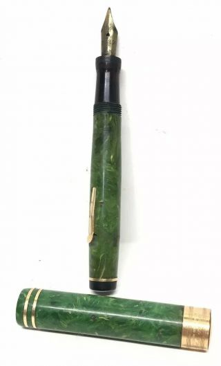 Vintage Wahl Eversharp Green Jade & Gf Flat Top Fountain Pen 14k Nib