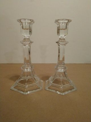 Set Of 2 Vintage Crystal Glass Candlestick Candle Holders