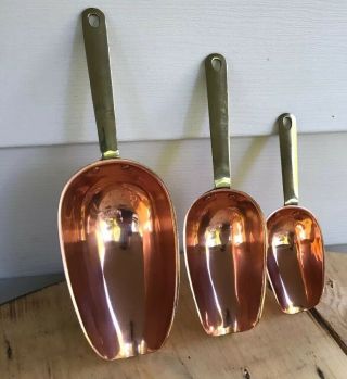 Solid Copper Scoops With Brass Handle Set Of 3 7oz 3oz 2oz Vtg Mcm Bar