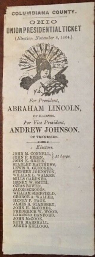 1864 Civil War Abraham Lincoln Columbiana Co. ,  Ohio,  Presidential Ballot 5