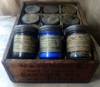 c 1900 Wooden Crate of Carter ' s Ink (Inx) Making Materials Fountain & Dip Pens 5