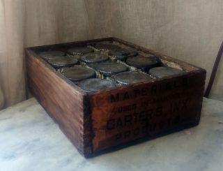 c 1900 Wooden Crate of Carter ' s Ink (Inx) Making Materials Fountain & Dip Pens 6