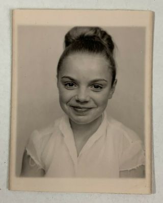 Bright Eyed Girl Rocking A Bun In The Photobooth,  Vintage Photo Snapshot
