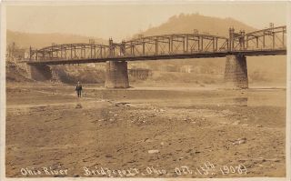 E86/ Bridgeport Ohio Rppc Postcard Belmont Co 1908 Low Water River Bridge 14