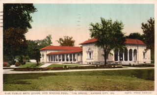Kansas City,  Mo,  The Grove,  Public Bath House,  1915 Fred Harvey Postcard F8779