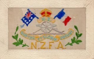 Rare: Zealand Field Artillery: Ww1 Patriotic Embroidered Silk Postcard