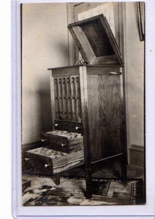 Real Photo Postcard Rppc - Phonograph With Drawers Of Cylinders - Music