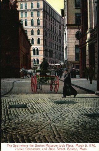 Boston,  Ma,  Spot Where Boston Massacre Took Place,  1909 Vintage Postcard F8507