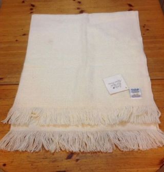 Vintage Faribo Wool Throw Afghan Blanket Ivory White Basket Weave 60 " X 48 "