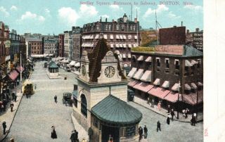 Boston,  Mass,  Ma,  Scollay Square,  Entrance To Subway,  Vintage Postcard F8523