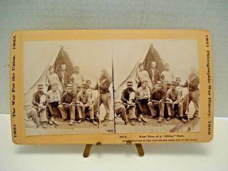 Antique Civil War " Sibley Tent And Soldiers " Stereoview Card Real Photo