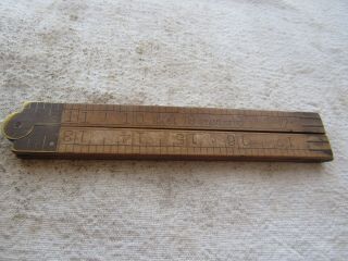 Vintage Stanley Brass & Wood No.  61 Folding Rule Ruler 24 " Inches