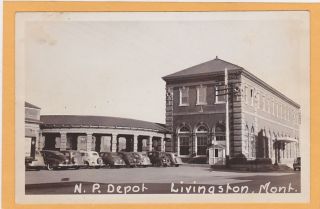 Real Photo Postcard Rppc - N P Depot Livingston Montana