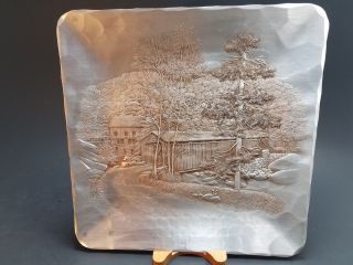 Vtg Wendell August Forge Hand Hammered Aluminum Covered Bridge Square Tray