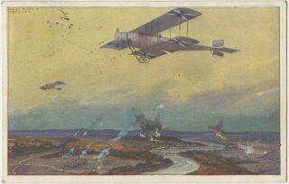 German Aircraft Biplanes Over The Marne 1916 Ww1 Postcard (a68)