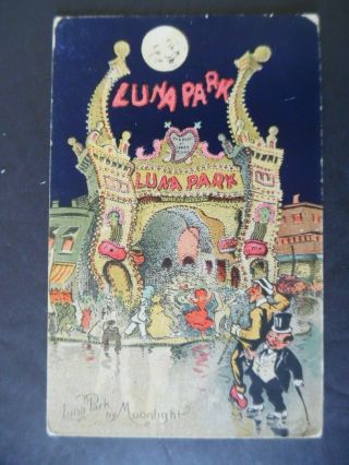 1910 York Coney Island Luna Park At Night Comic Fantasy View Postcard