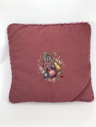 Vintage Needlepoint Petit Point Floral Fruit Mauve Square Throw Pillow - 18 "