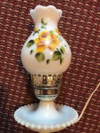 Vintage Hand Painted Milk Glass Lamp