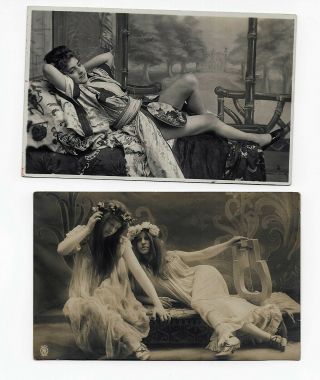 1920s 2 Diff Risque Sexy Pin Up Girl French Postcards 346