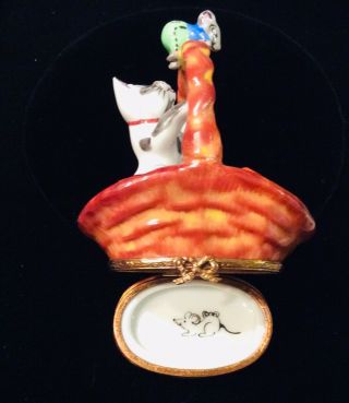 Elda Creations Limoges Trinket Box Cat Playing With A Mouse 2