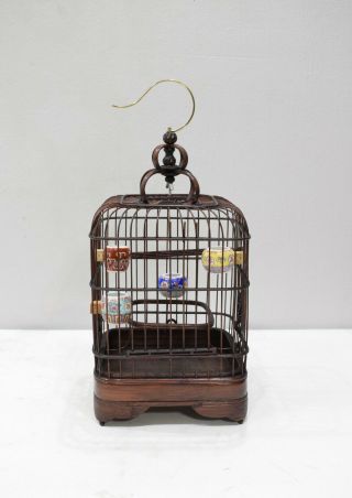 Birdcage Chinese Wicker Square Birdcage Porcelain Water Food Bowls