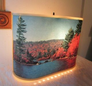 Vintage Helmscene Picture Screen Table Tv Lamp Fall Lake Scene Mid Century Look