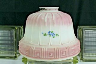Antique Light/lamp Shade White Glass Painted Pink With Flowers 2 1/4 " Fitter