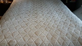 Vtg Hand Crocheted Cotton Ecru Lace Bedspread Coverlet Star Scallop 85x94