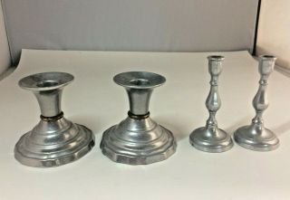 Vintage (2) Pair 4 Wilton Rwp Pewter Candlesticks Candle Holders 4 " & 3  Tall