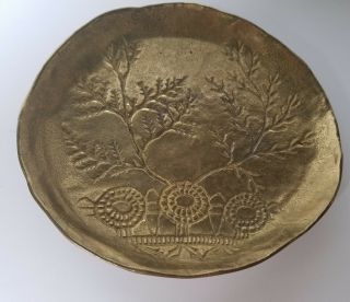 Vintage Heavy Solid Brass Plate Wall Hanging Decor Handmade Italy 6.  5 " Branches