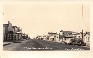 Anchorage Alaska Cafe Small One & Two - Story Shops On 4th Ave Rppc 1930s Cars