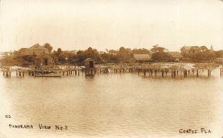 Fl 1910’s Real Photo Florida Panorama 3 Fishing Village At Cortez,  Fla Manatee