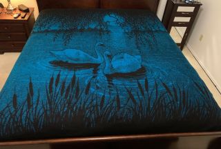 San Marcos 96 " X 88 " Reversible Blue/black Plush Acrylic Swans Throw Blanket