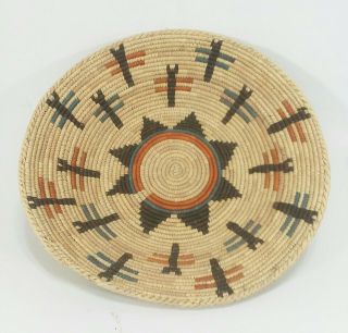 Coil Style Woven Loop Basket With Sun & Maze Symbols 13 " Wide Top.  2.  5 " Deep.