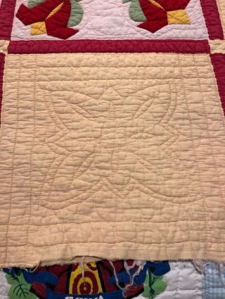 Vintage 1940’s Handmade Twin Full Size Quilt Tulips Shabby 8